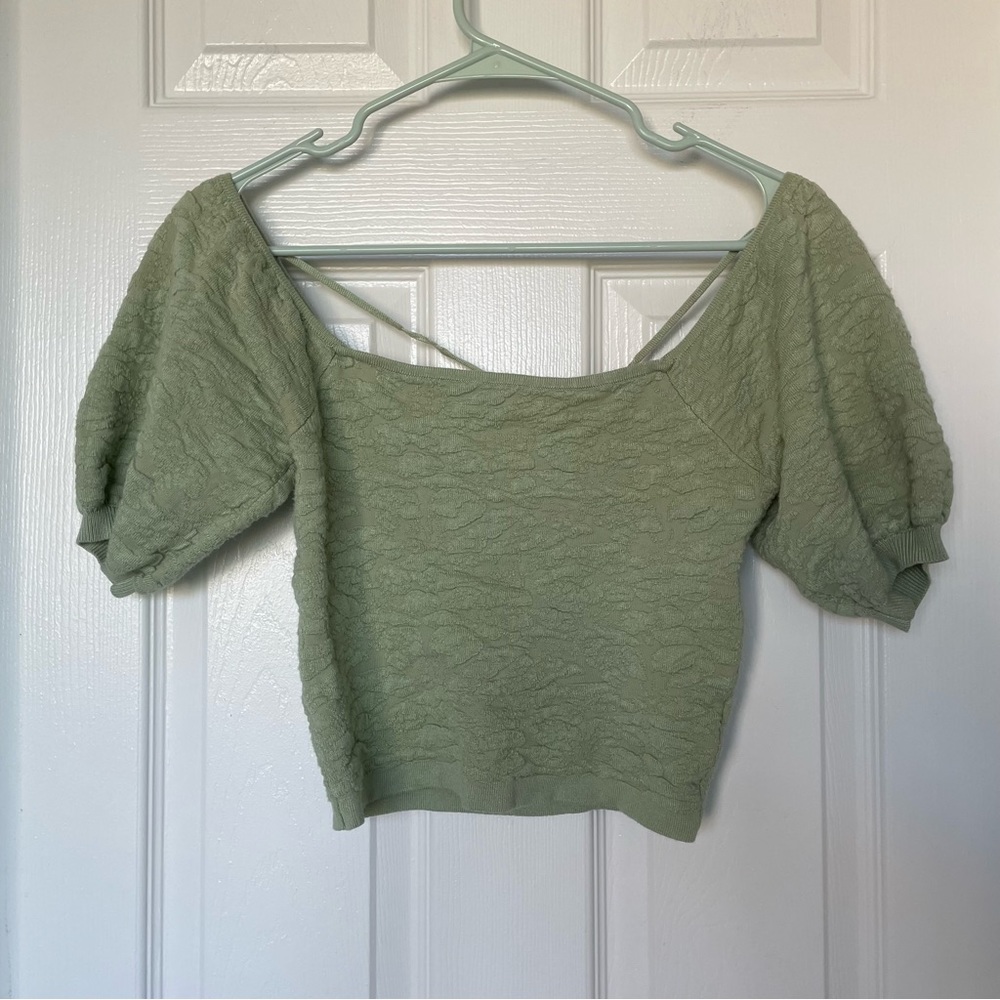 Lucy Paris Green Puff Sleeve Crop Top Size Small